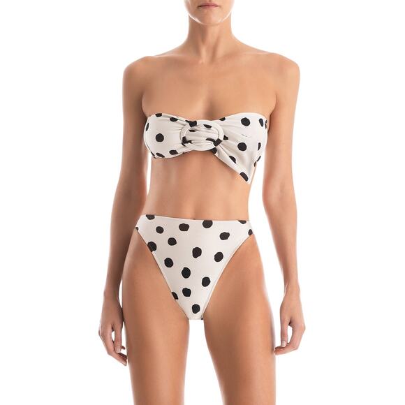 2pc Set Adriana Degreas Pois Polka Dot Strapless Bandeau High Waisted Bikini - Picture 2 of 8